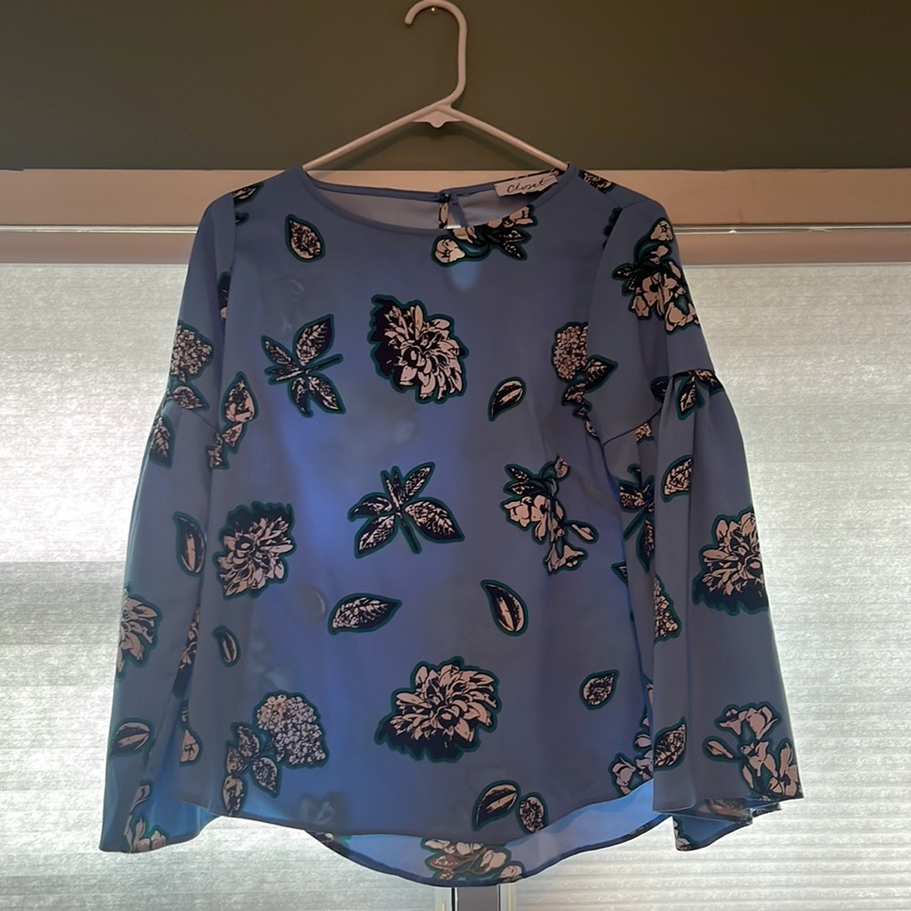Blue Floral Long Sleeve Blouse